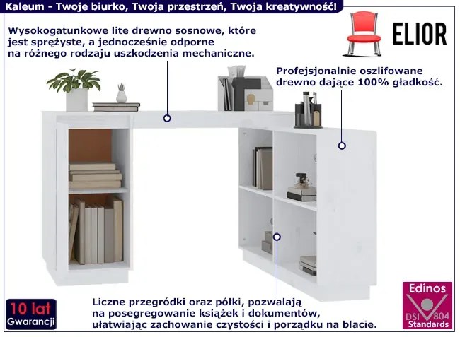 Białe skandynawskie biurko z drewna sosnowego - Emi