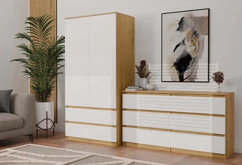 Stylowa komoda w nowoczesnym stylu biały + dąb artisan - Berta 2X 140 cm