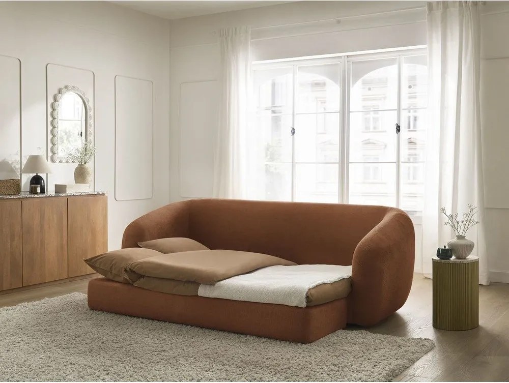 Pomarańczowa rozkładana sofa z tkaniny szenilowej 228 cm Neyo – Bobochic Paris