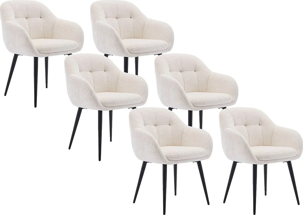 Zestaw 6 krzeseł z podłokietnikami z teksturowanej tkaniny i czarnego metalu - Kremowy - LASSANDRA marki Pascal Morabito