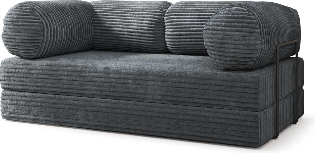 Masseno Sofa piankowa ALVIO z funkcją spania, Kanapa z pianki do salonu, Bezmontażowa, Tkanina sztruksowa – Grafitowy TILIA 90