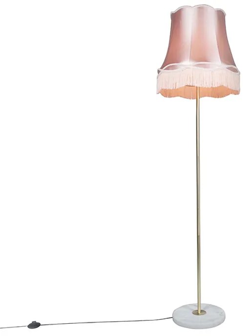 Staroświecka lampa podłogowa mosiężna z kloszem 45 cm w stylu babci - Kaso Retro Oswietlenie wewnetrzne
