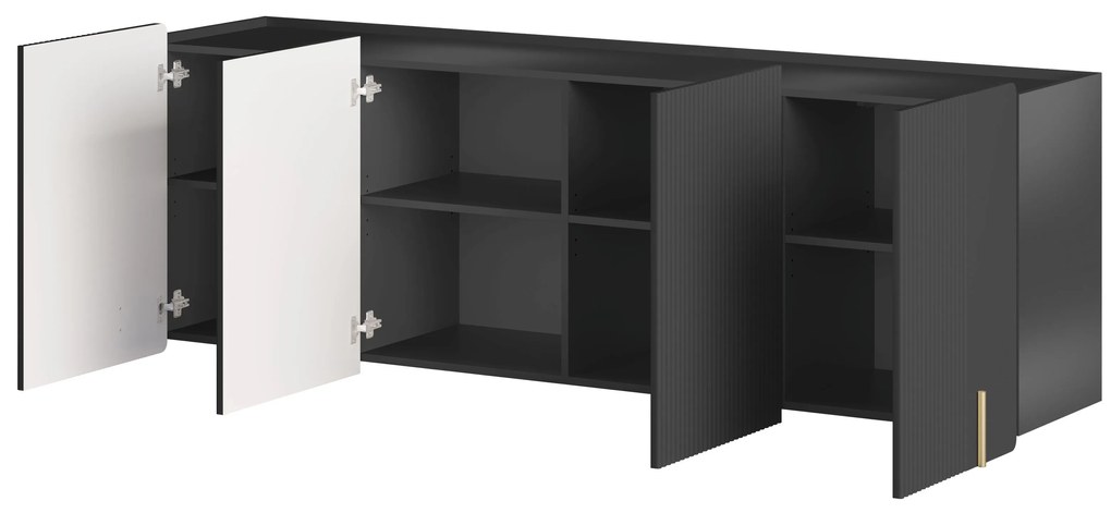 Komoda Malmi 200 cm czterodrzwiowa wisząca - czarny mat / złoty