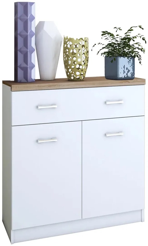 Biała komoda z szufladą i półkami 80 cm - Riza 6X
