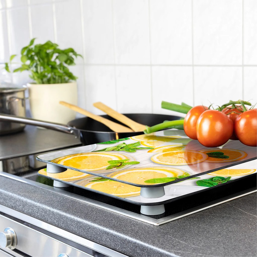 Płyty termoodporne do ochrony kuchenki, 2 tafle szklane z ozdobnym wzorem + stopki antypoślizgowe - 52 x 30 cm, WENKO