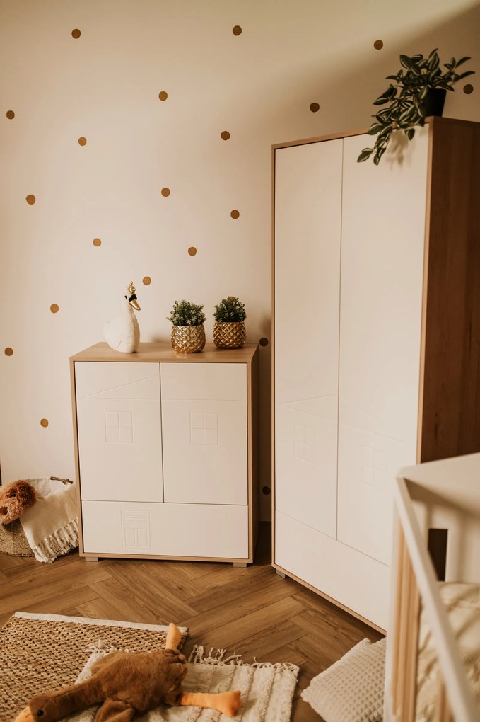 Komoda dziecięca z szafką i szufladą Ida, kolor buk/biały