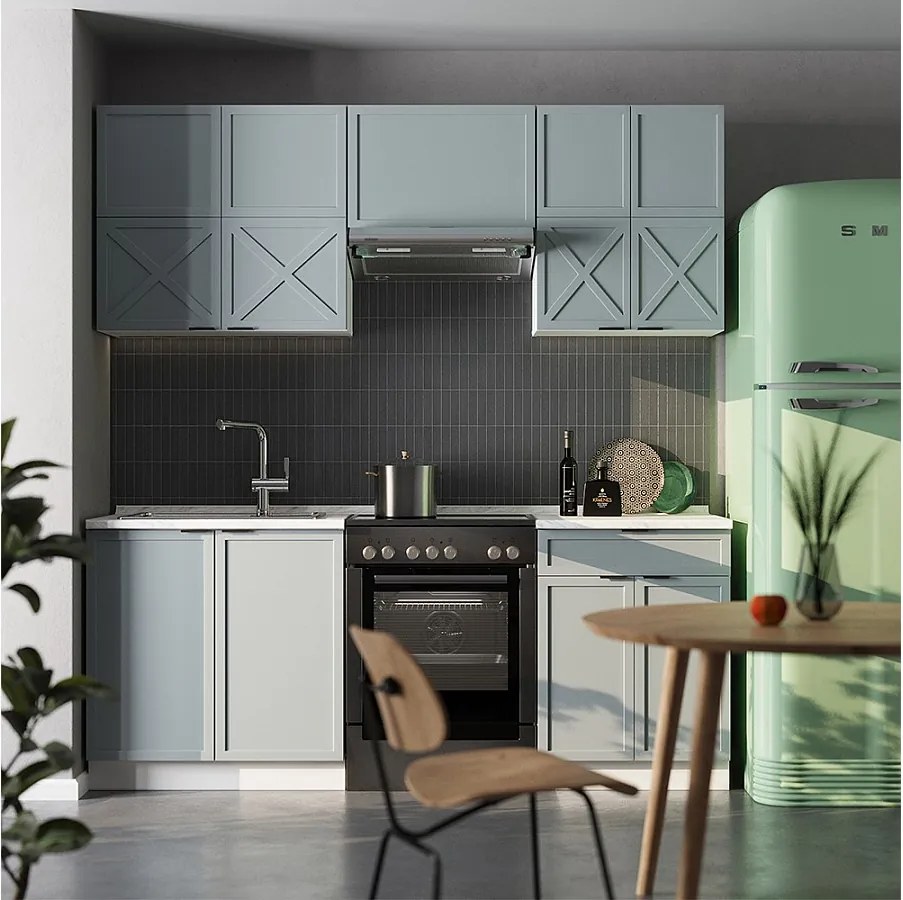 Aneks kuchenny jasnoniebieski/szary/biały 200x60x81.6 fame-line