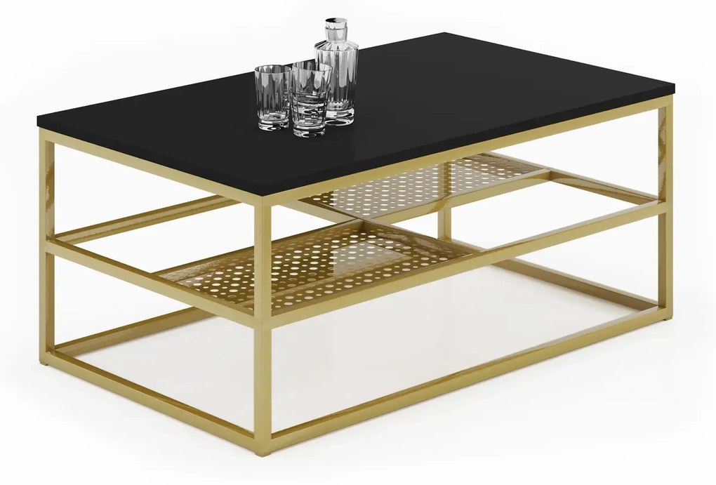 Prostokątna ława w stylu glamour czarny + złoty S6-E31