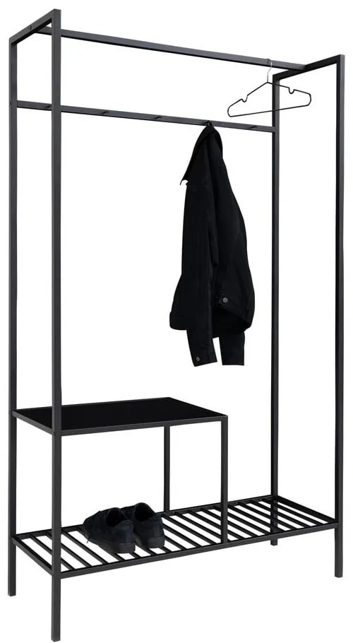 Czarny wielofunkcyjny wieszak z 2 półkami House Nordic Vita, 170x101 cm