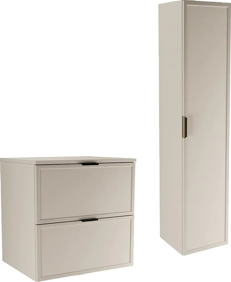 Kaszmirowy Zestaw do Łazienki 60cm Szafka z Blatem Słupek Fronty Ramka Roma