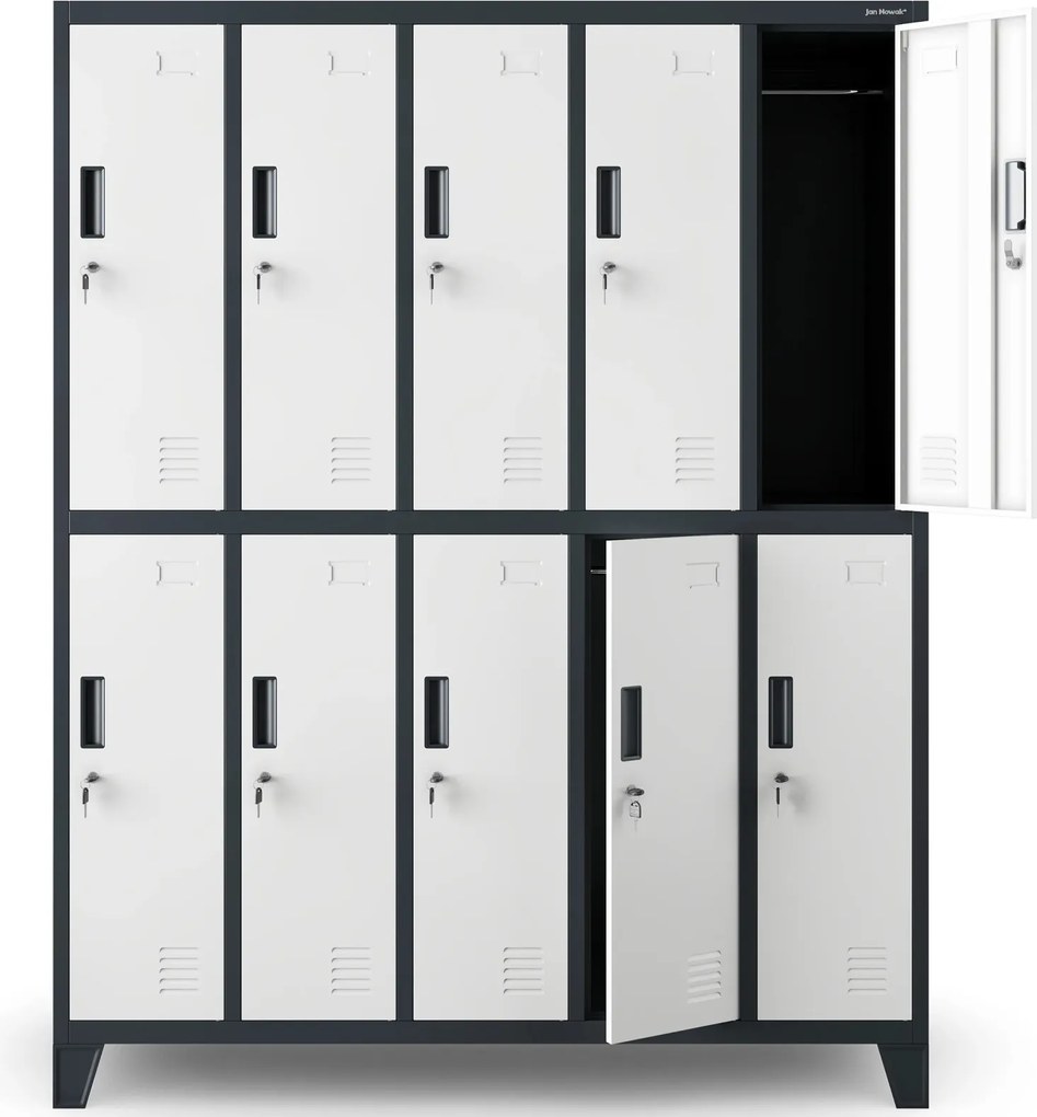 Metalowa szatnia 10-skrytkowa Bartek 136x45x172 cm antracyt/biały