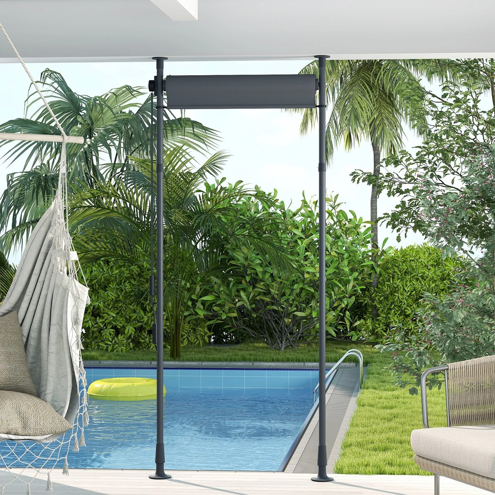 Outsunny Wolnostojąca Markiza, Długość Regulowana, Montaż bez Wiercenia, Rama z Aluminium, 1,2 x 2,2-3,1 m, Ciemnoszary