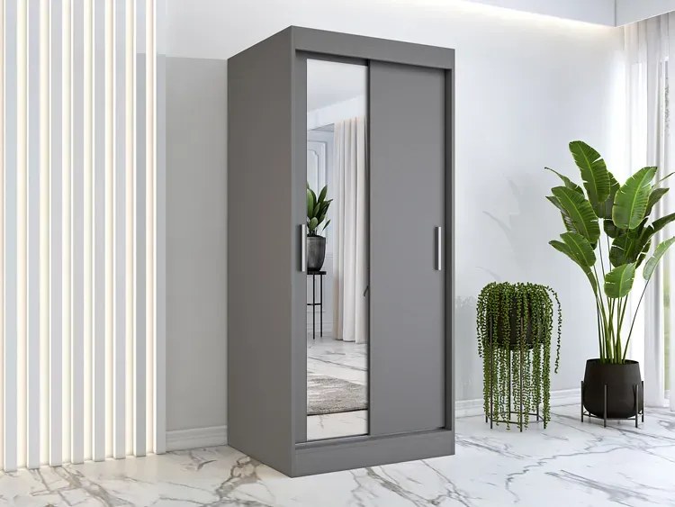 Antracytowa szafa przesuwna z lustrem T6-B34