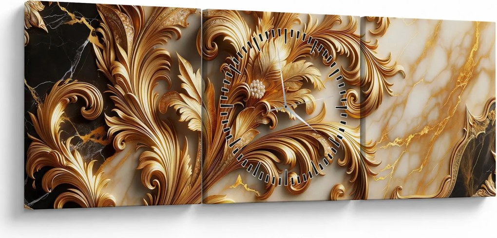 Obraz - Marmur ze złotem (z zegarem) (90x30 cm)