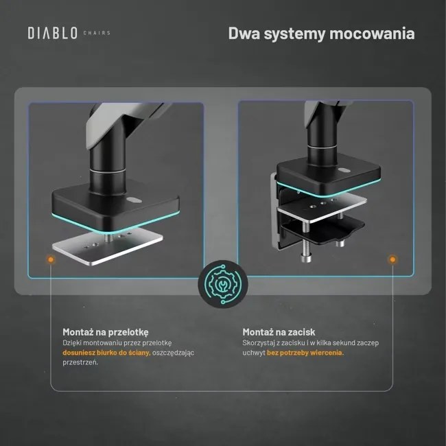 Uchwyt regulowany na monitor 49 cali LED RGB Diablo X-Arm, szaro-czarny