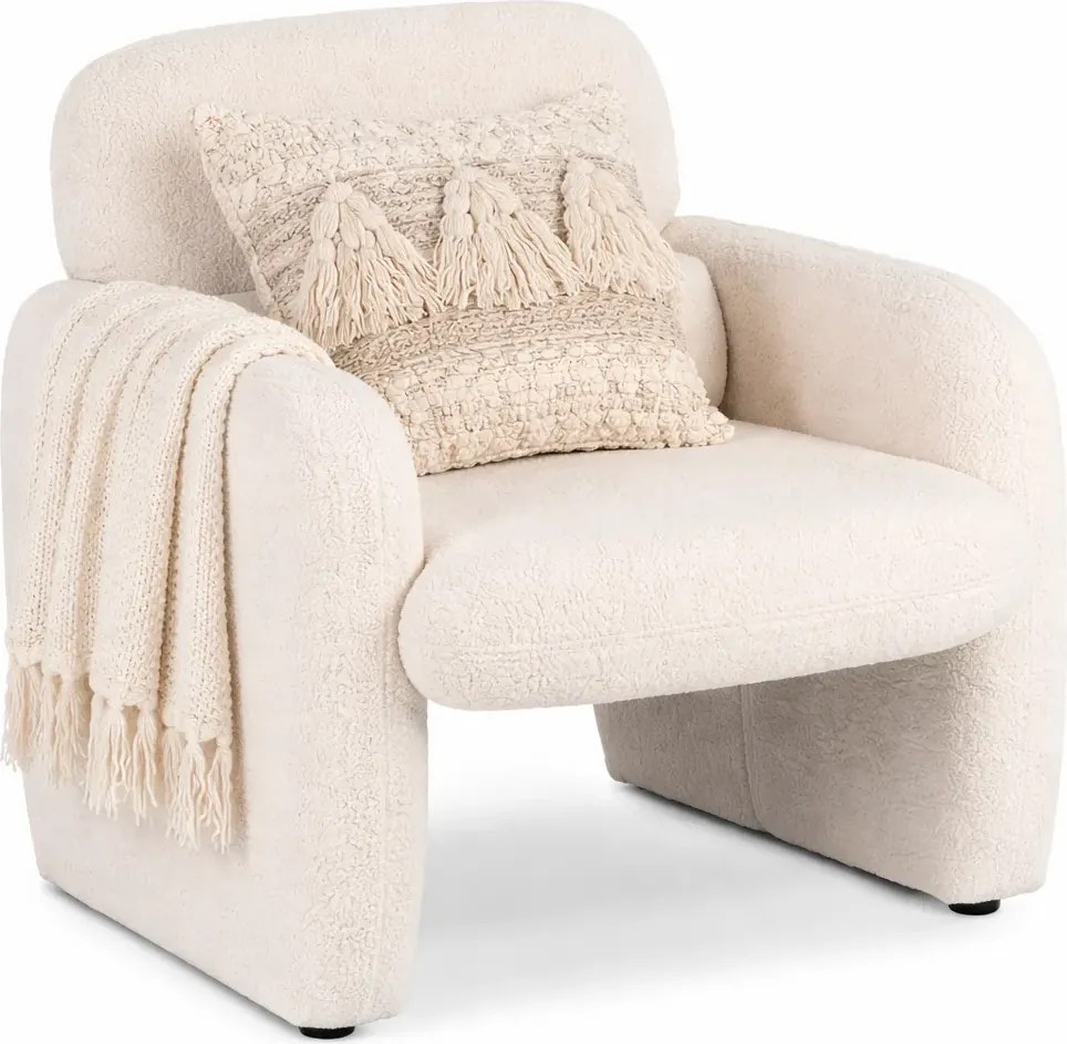 Kremowy fotel boucle do salonu nowoczesnego D9-E62