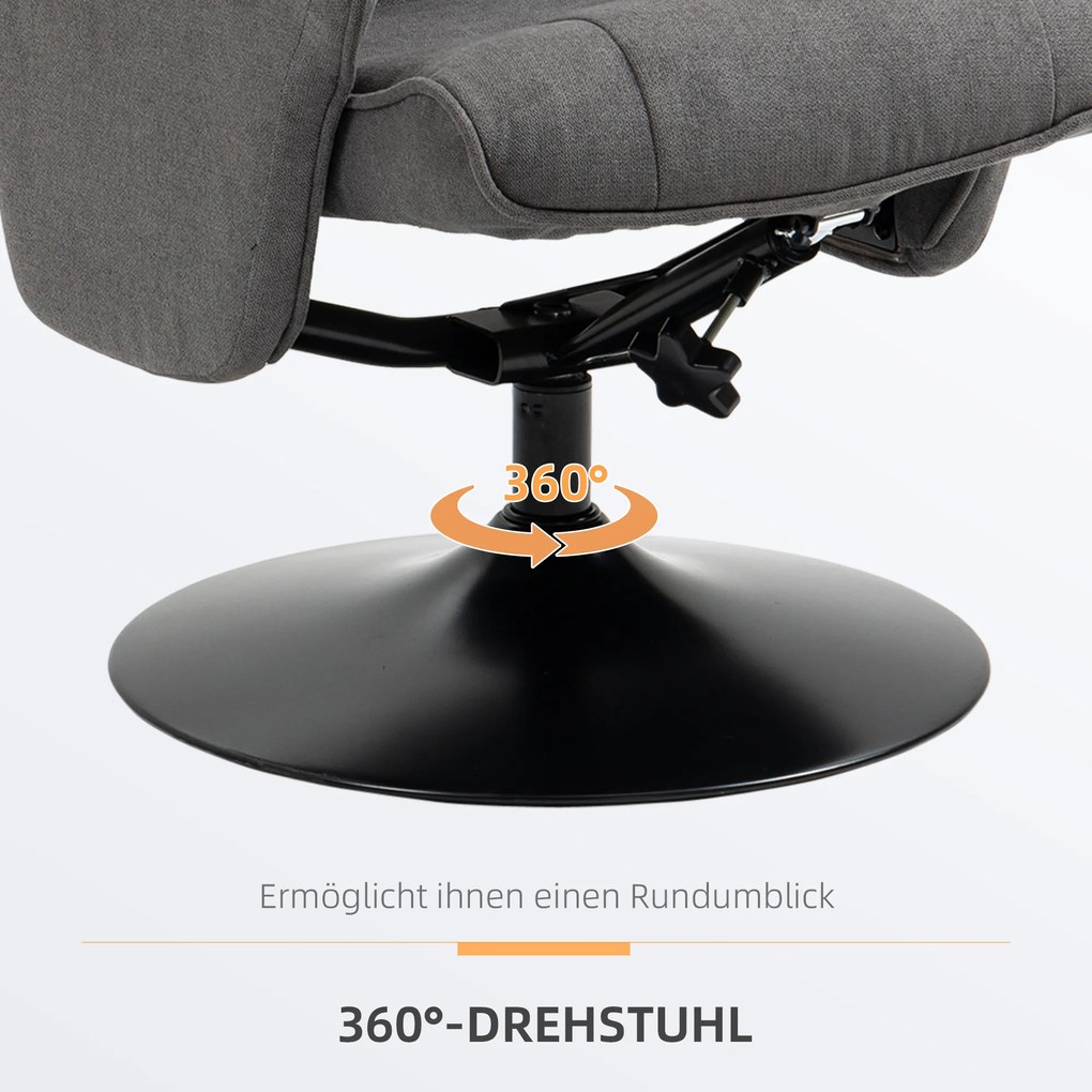 HOMCOM fotel z podnóżkiem regulowane oparcie pianka ciemnoszary