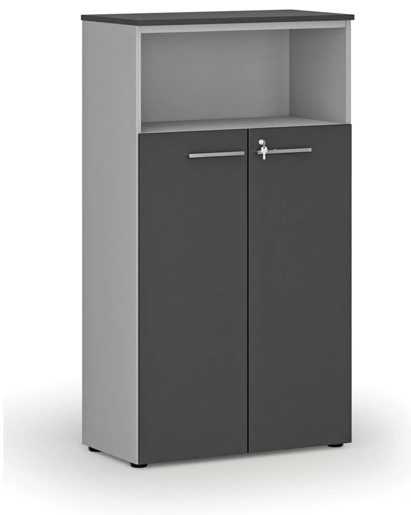 Szafa biurowa kombinowana PRIMO GRAY, drzwi na 3 poziomach, 800 x 420 x 1434 mm, szary/grafit