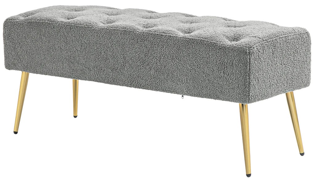 HOMCOM Ławka Tapicerowana, miękki pokrycie w stylu wełny owczej, do 120 kg, pozłacane nogi stalowe, 112x41x46cm, Szary