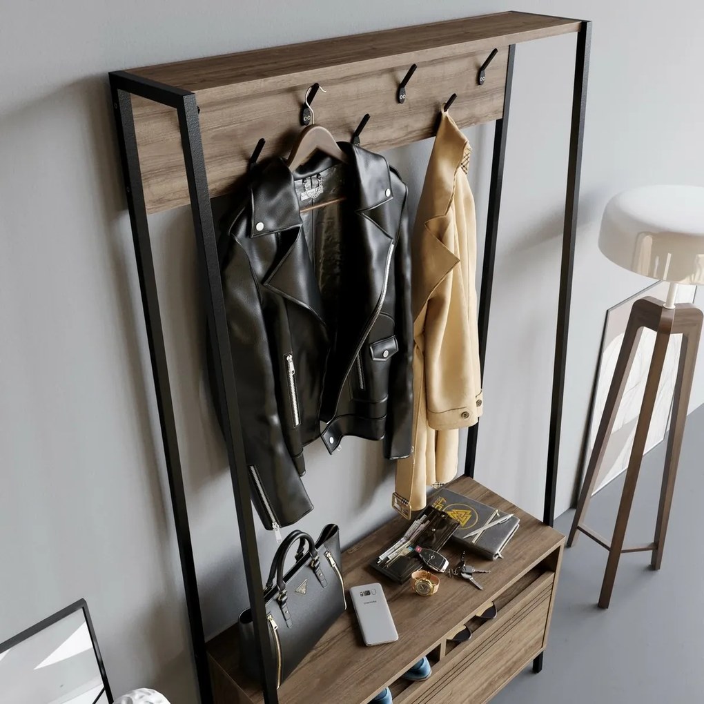 Wieszak z półką na buty Devin Walnut and Black