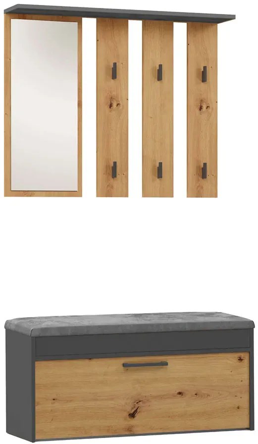 Garderoba z lustrem na korytarz dąb artisan + antracyt S3-T33