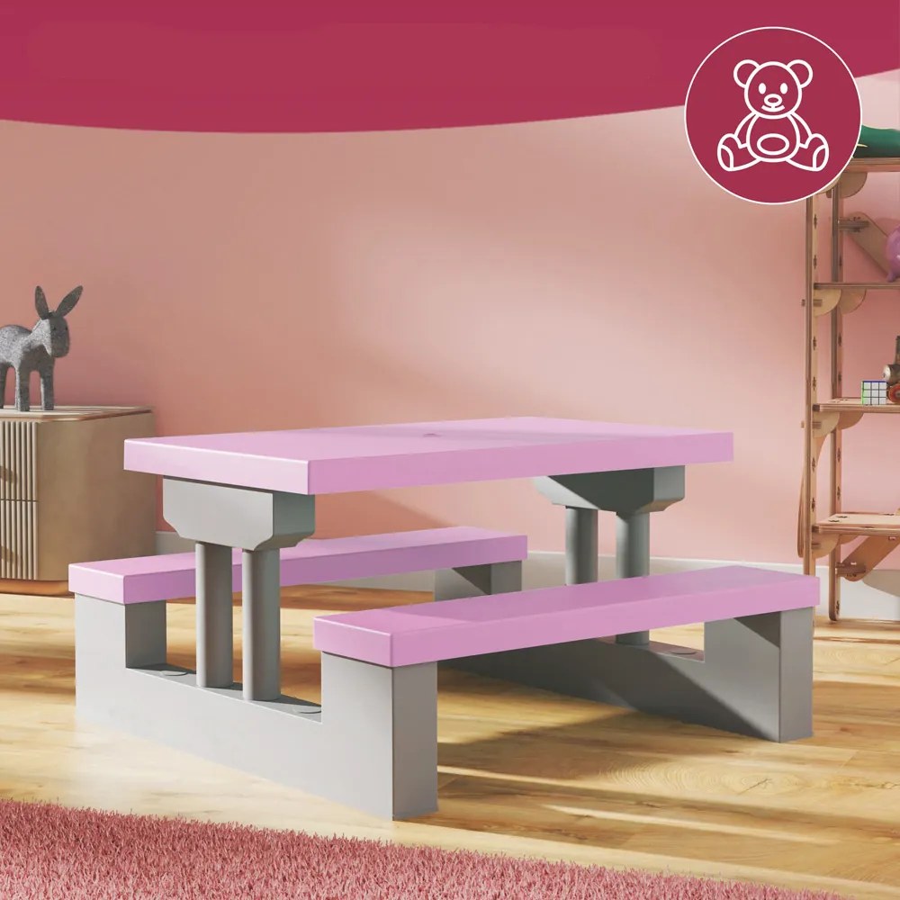 Spielwerk Zestaw mebli dziecięcych ze słonecznikiem JASMIN, 67x78,5x42,5cm, różowa/szara