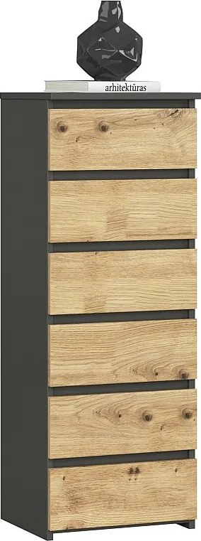 Komoda AKORD CL6 Grafit Szary 40 cm 6 szuflad kolor Dąb Artisan mat 40x35x109 cm