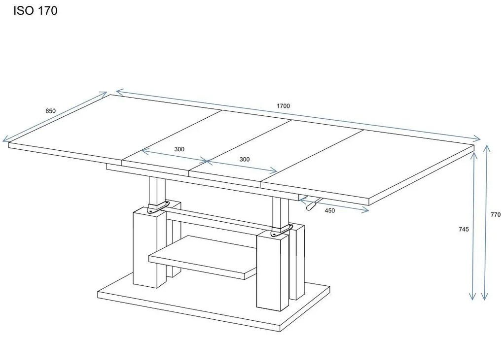 Ława rozkładana podnoszona ISO 110(170)x65 dąb artisan ENDO