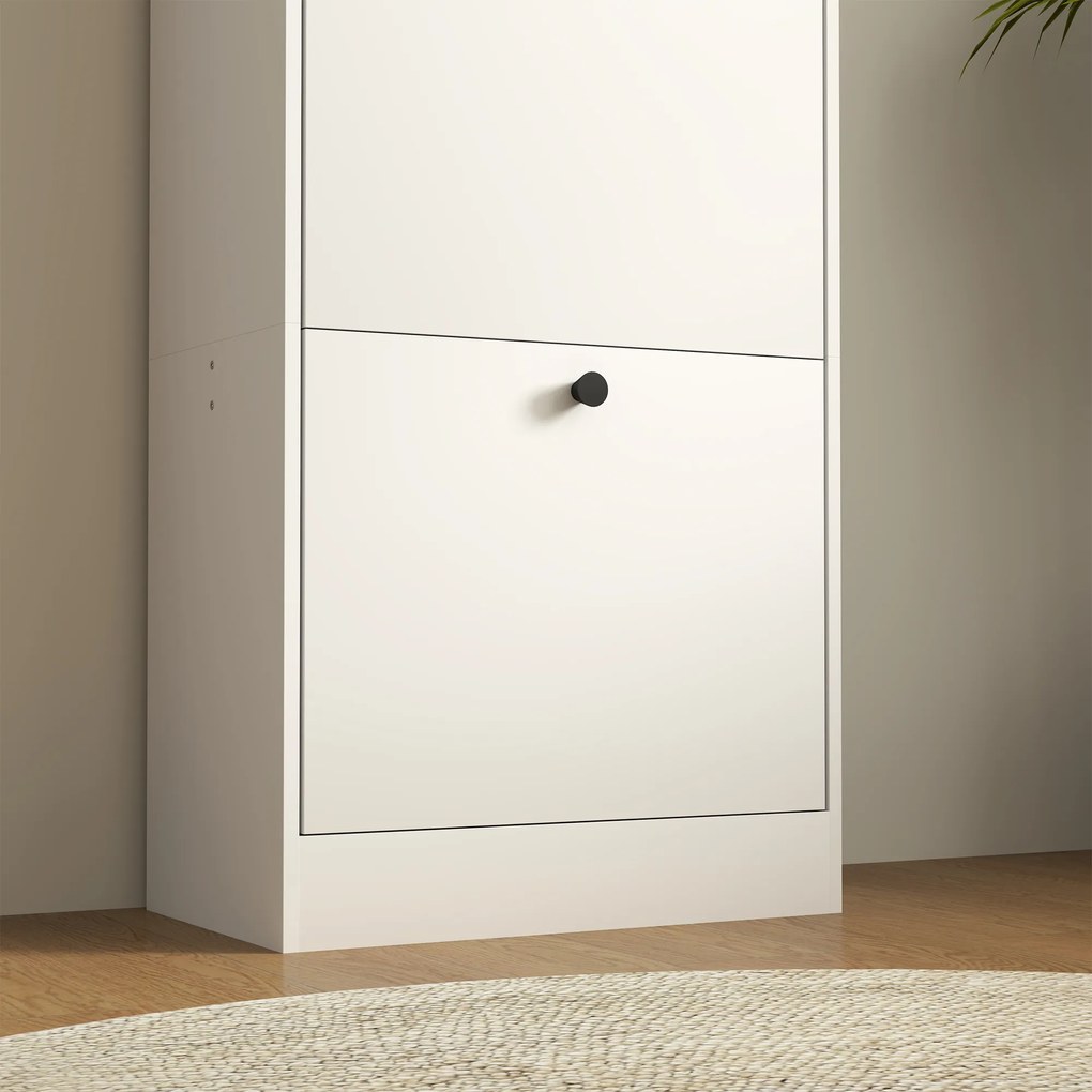 Szafka na Buty HOMCOM, Regał, 3 Klapki, Regulowana, Płyta Pilśniowa, Biały