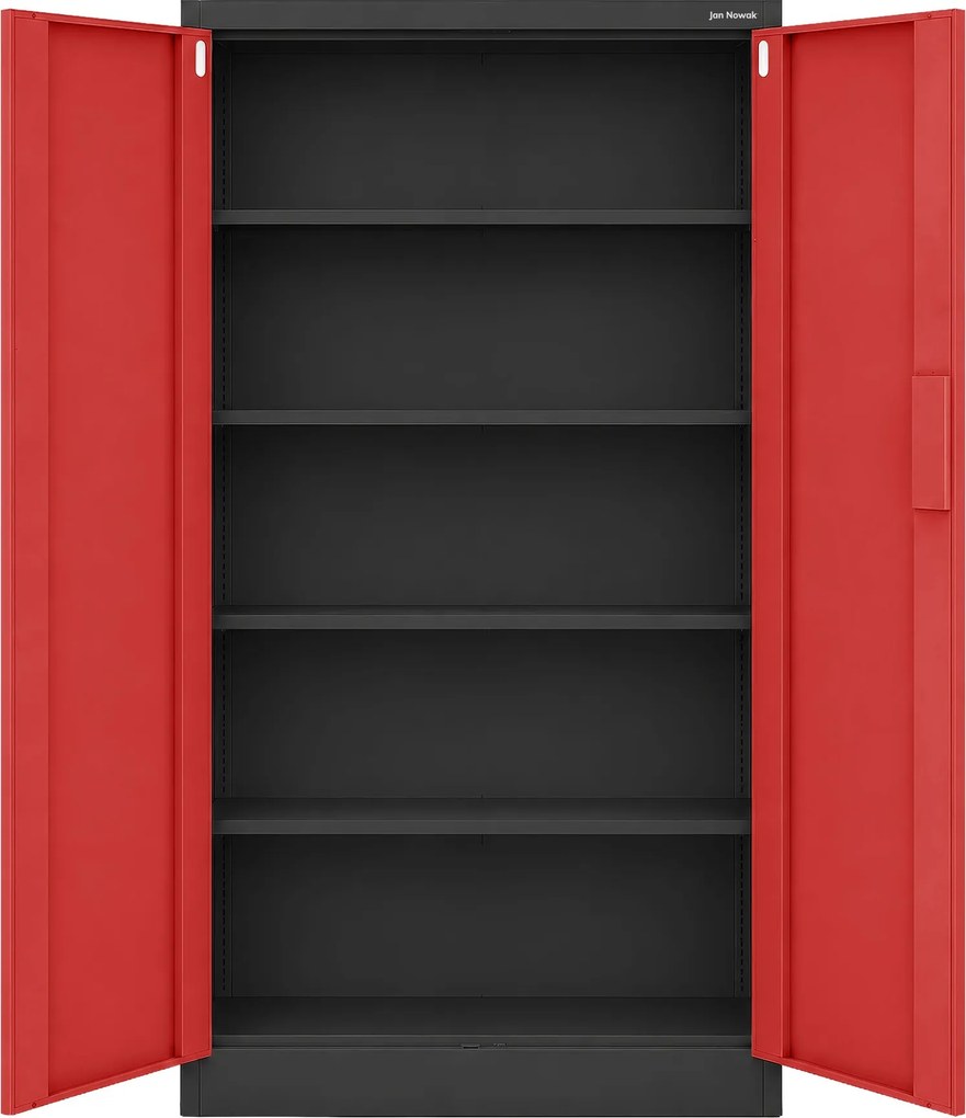 Szafa biurowa metalowa z zamkiem na szyfr antracytowo-czerwona, 900x1850x400 mm: DANIEL