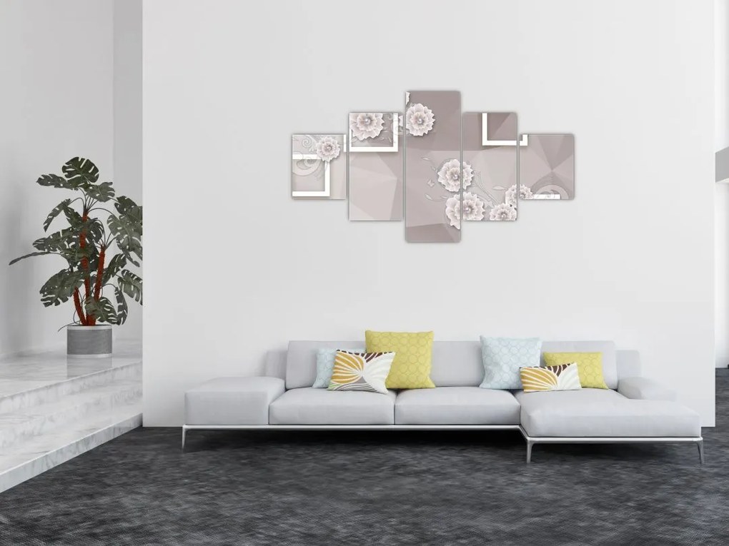 Obraz z beżowymi kwiatami (125x70 cm)