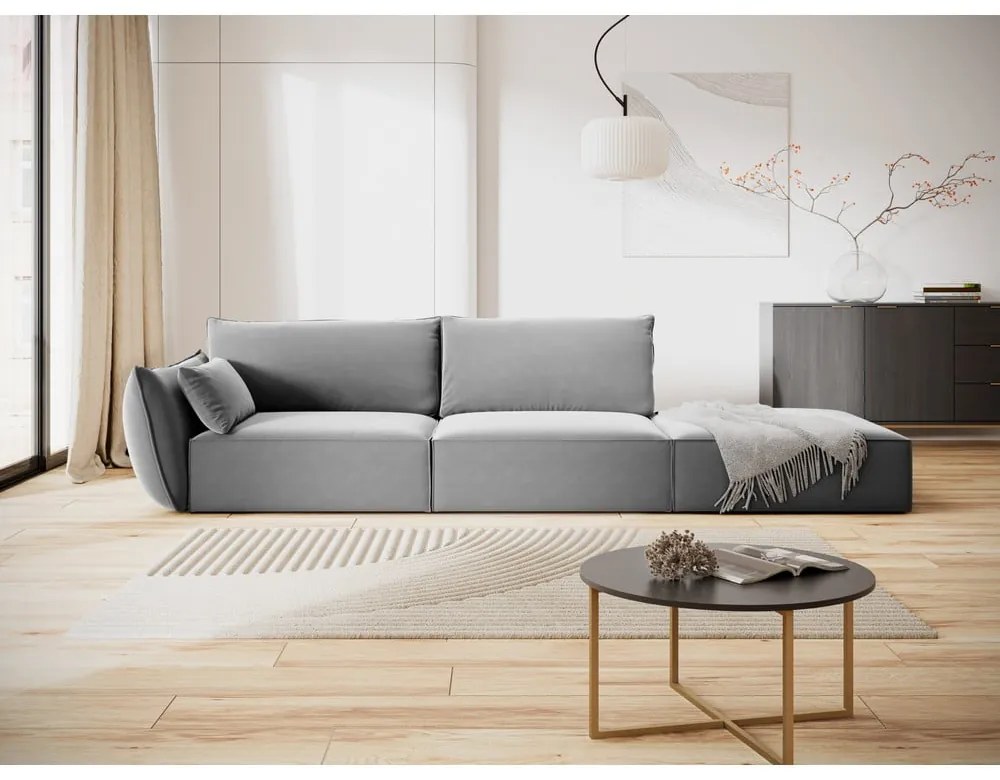 Jasnoszara aksamitna sofa lewostronna 264 cm Vanda – Mazzini Sofas