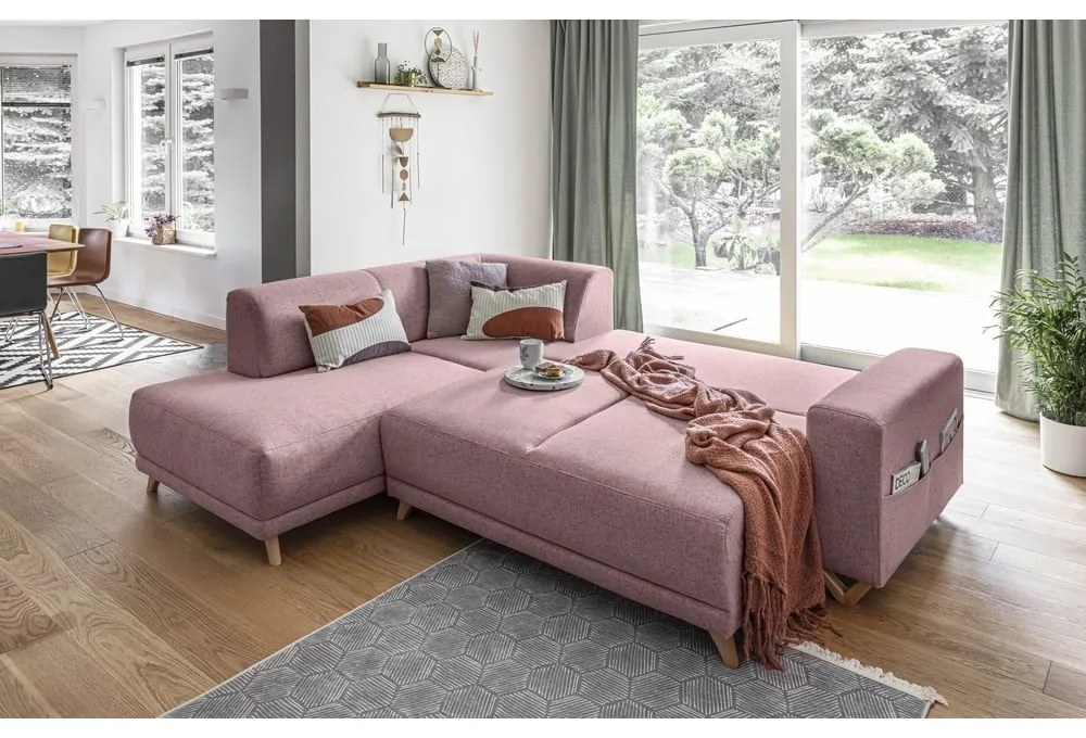 Różowy rozkładany/ze schowkiem narożnik (lewostronny/w kształcie litery L) Classy Sophie – Miuform