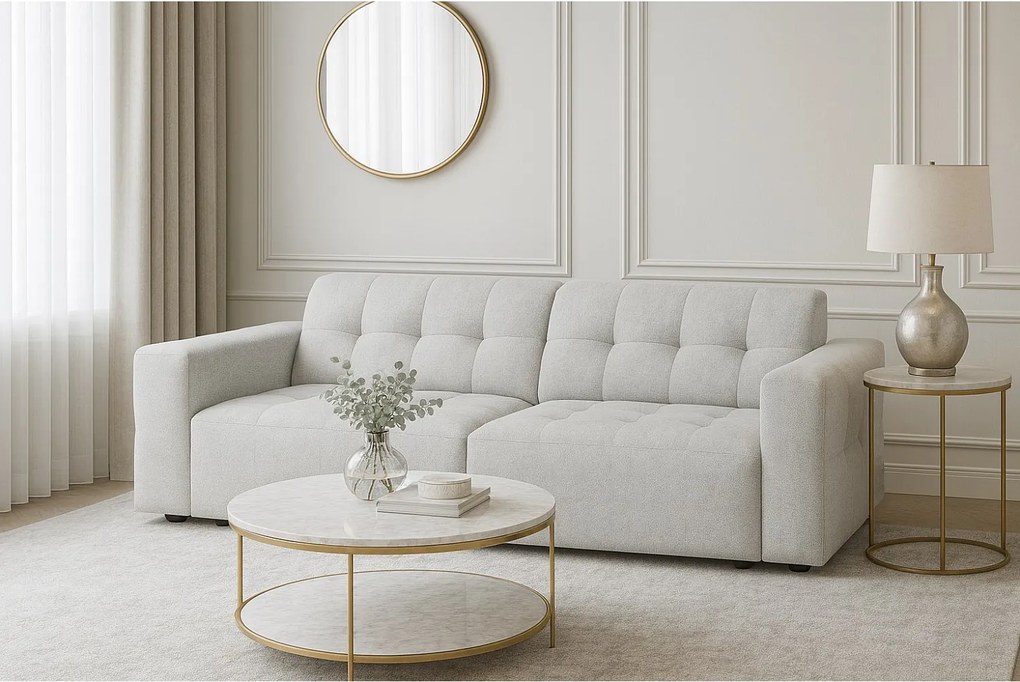 Sofa Bergamo 3-osobowa, tkanina Raven 6 jasnoszara – 244×102×70 cm