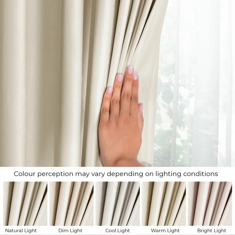 Beżowa aksamitna zasłona częściowo zaciemniająca (dimout) 140x245 cm Pleat – Restilo