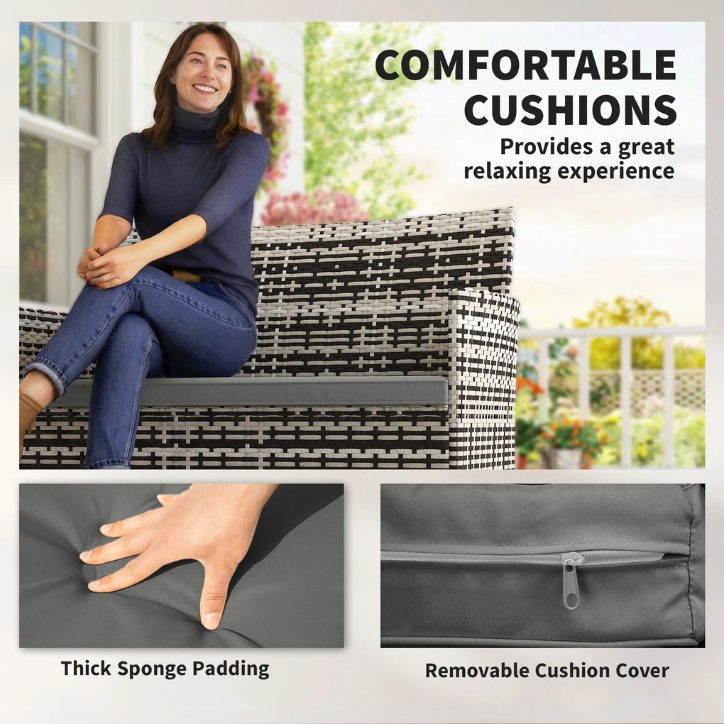 Outsunny 2-osobowa sofa rattanowa na taras z poduszką, antypoślizgowe maty, stalowa rama, jasnoszara | Aosom PL