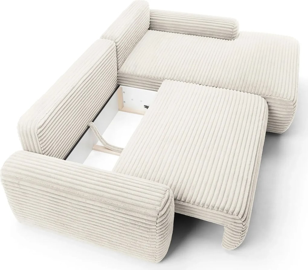 Sztruksowa kanapa narożna z funkcją spania ecru H1-F87