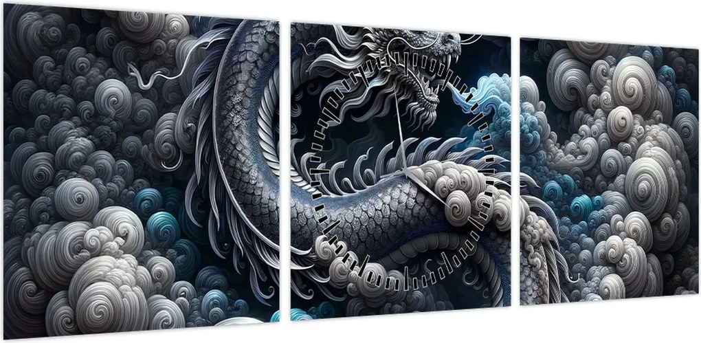 Obraz – Smok w dymie (z zegarem) (90x30 cm)