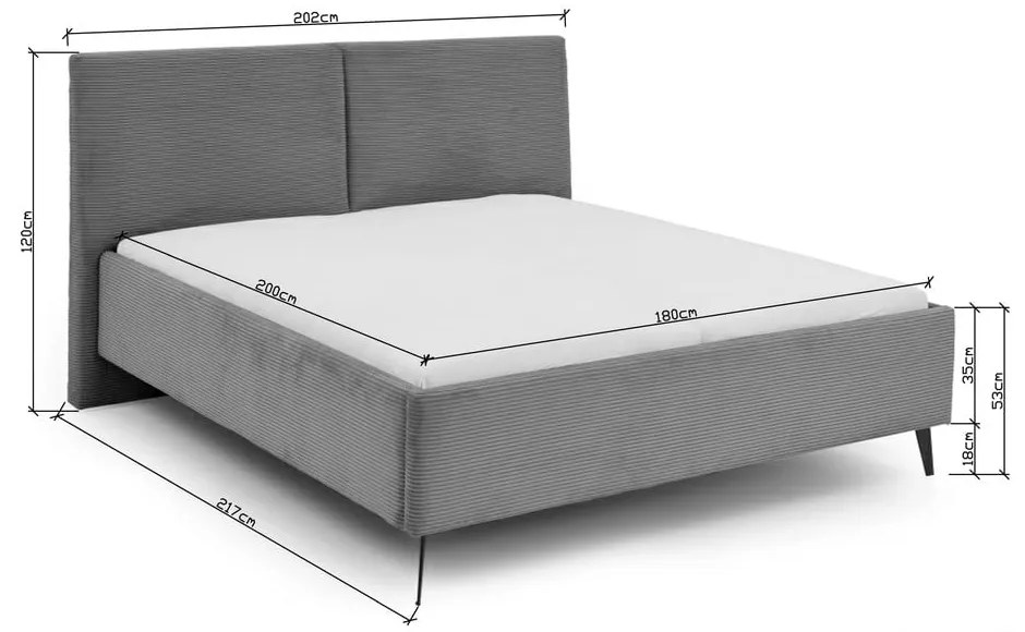 Szare tapicerowane łóżko dwuosobowe ze schowkiem ze stelażem 180x200 cm Lando – Meise Möbel