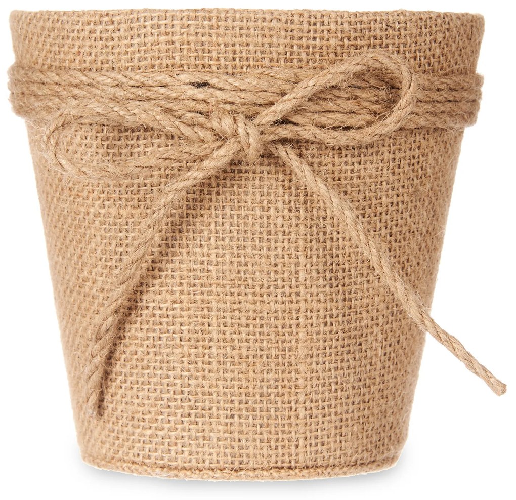 Osłonka na doniczkę pleciona z jutową kokardą, Ø 13 cm