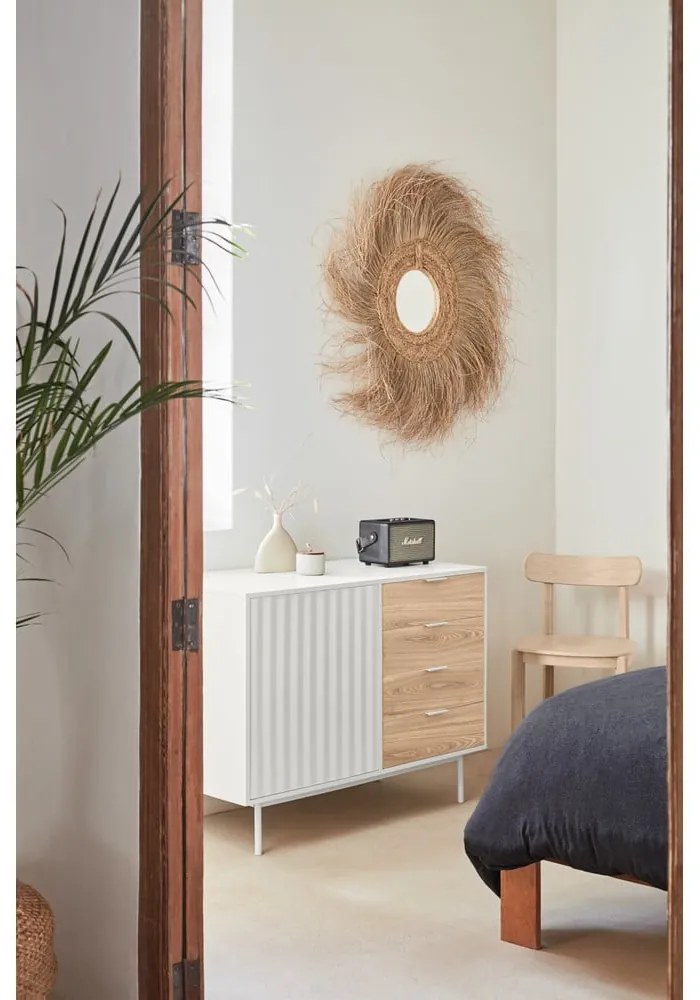 Biało-naturalna niska komoda w dekorze dębu 108x80 cm Sierra – Teulat