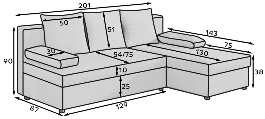 Szara rozkładana narożna sofa GINO, dwustronna