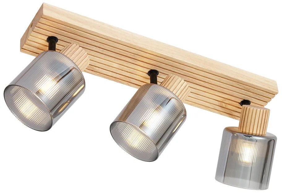 Nowoczesny reflektor drewniany z przydymionym szkłem, 3-punktowy, obrotowy i przechylny - Gracy Nowoczesny Oswietlenie wewnetrzne