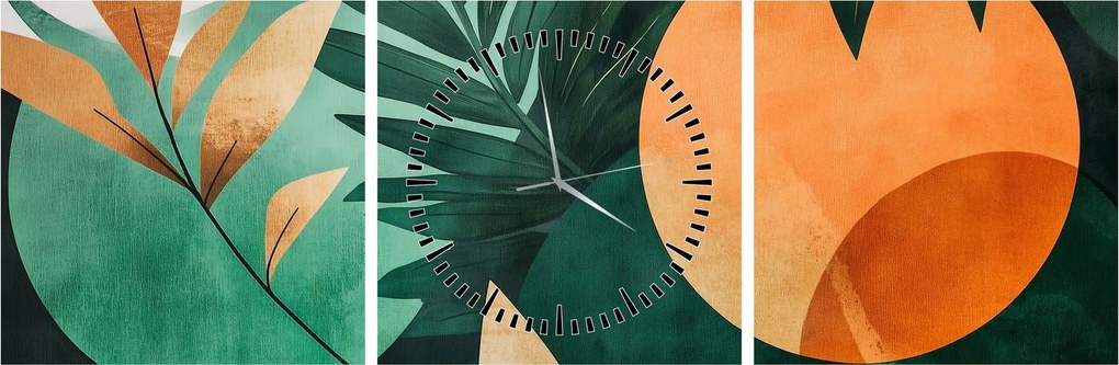 Obraz - Geometryczne motywy naturalne (z zegarem) (90x30 cm)