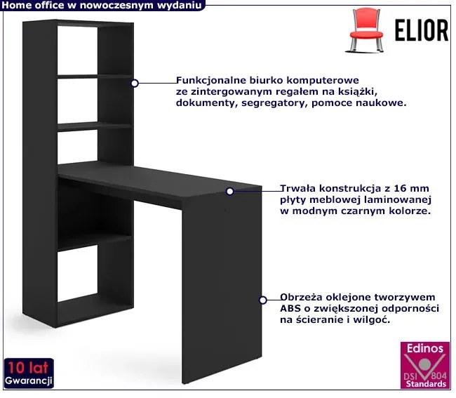 Czarne biurko komputerowe z regałem P4-B15