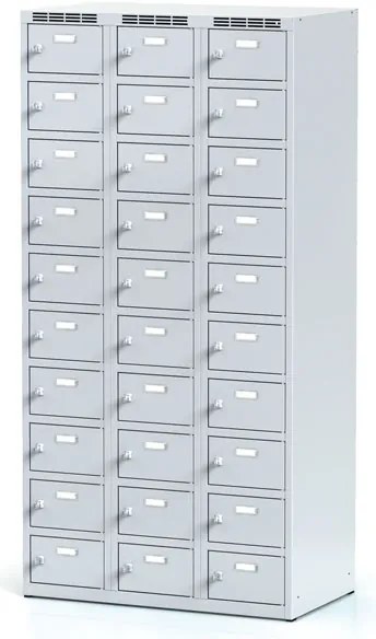 Alfa 3 Szafka skrytkowa S6, 30 schowków, 1800 x 900 x 500 mm, zamek cylindryczny, drzwi szare