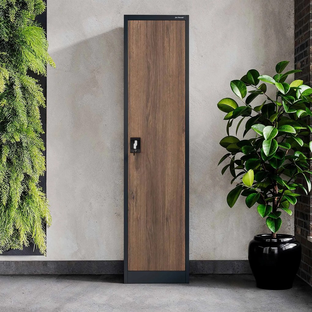 Biurowa szafa metalowa ALEX, 450 x 1850 x 400 mm, Eco Design: antracytowa/ orzech