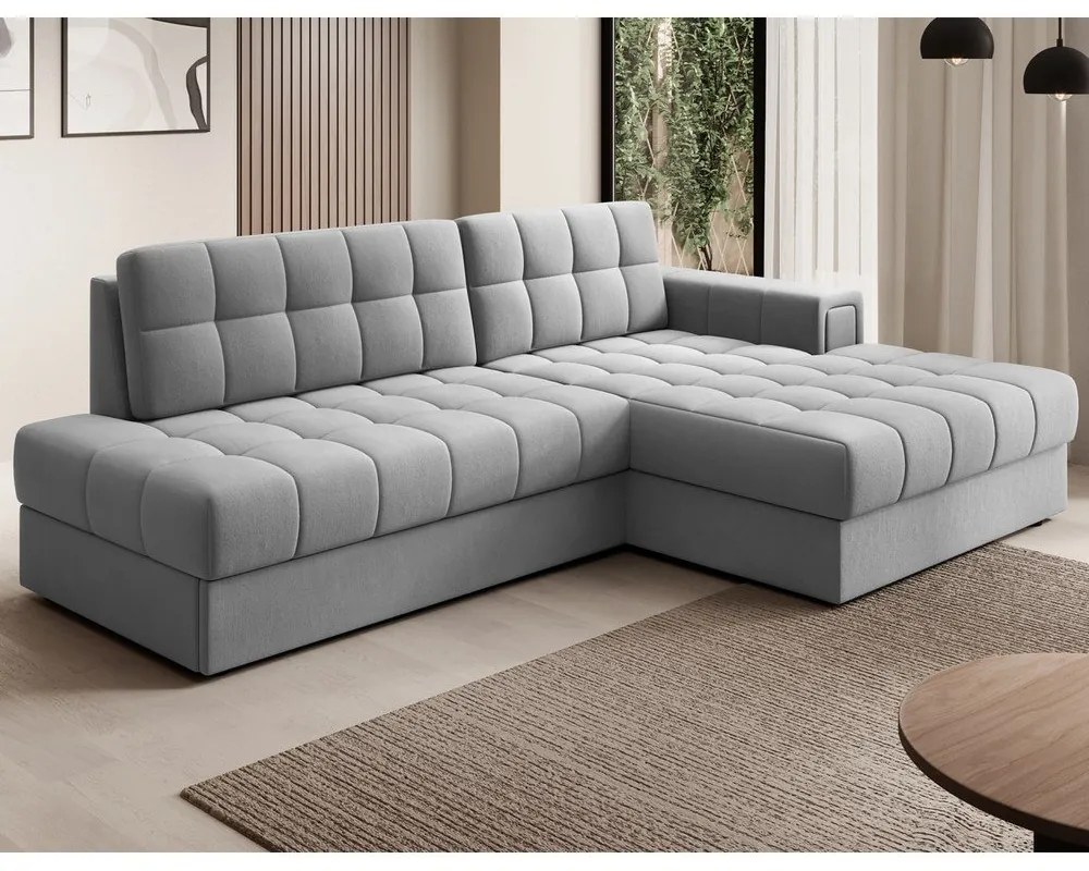 Szary aksamitny rozkładany narożnik (prawostronny/z szezlongiem) Blezalt – ELTAP