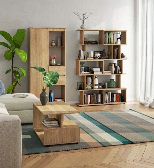 Otwarty regał z asymetrycznymi półkami dąb sonoma - Felippe 3X