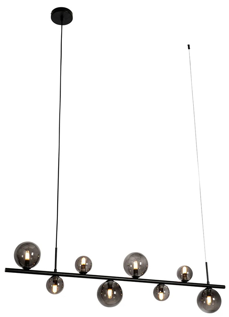 Czarna lampa wisząca z przydymionym szkłem prostokątnym 8-świateł - MonacoDesignerski Oswietlenie wewnetrzne